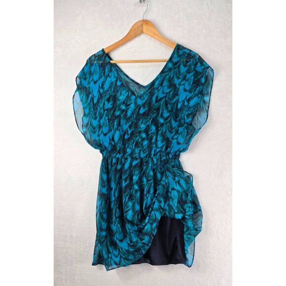 Mini Tunic Dress by Express Sz SP Tropical Blue Green Sheer Lined Party Vacation - Picture 5 of 11